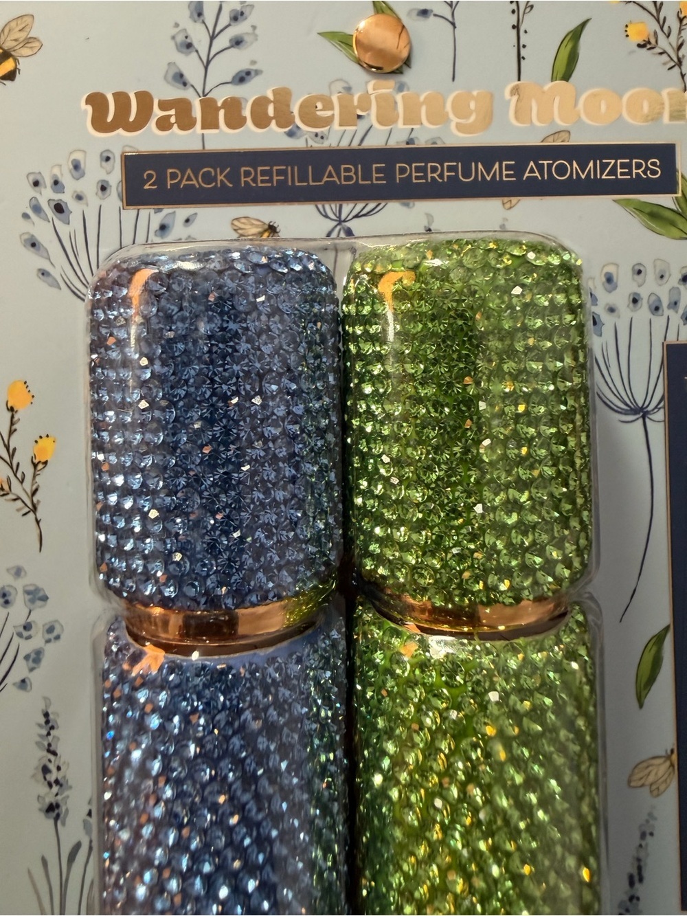 Wandering Moon | Rhinestone Blue & Green Refillable Perfume Atomizers - 2 Pack - Picture 5 of 6